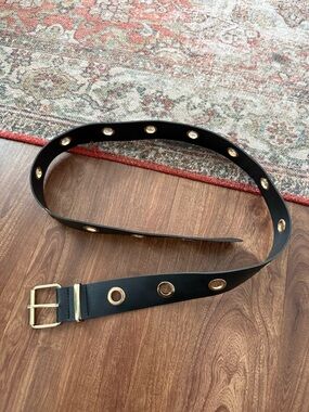 Black Leather Belt with Gold Eyelets